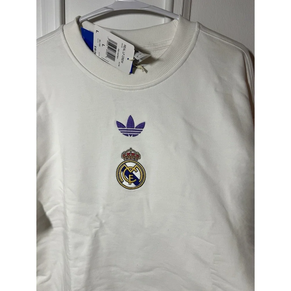 adidas Real Madrid 25/26 LFSTLR Crew Sweatshirt Mens Large White KC7789 NWT